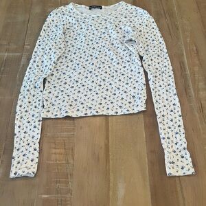 Brandy Melville White Ribbed Top with Blue Floral Print